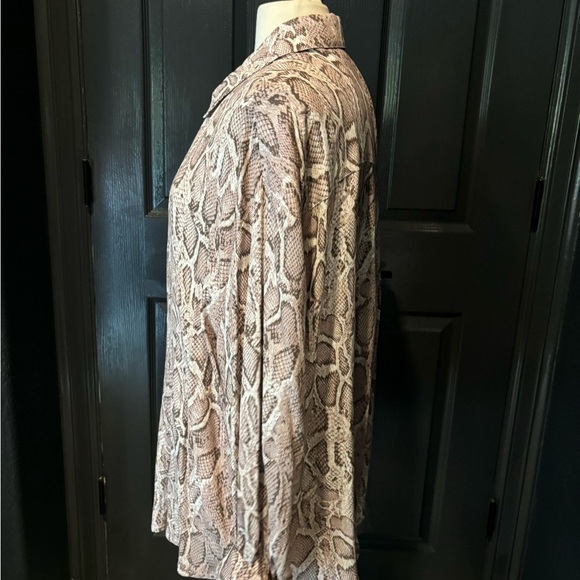 Ena Pelly Snake Print Button Down Shirt - Beige and Brown - Picture 2 of 3